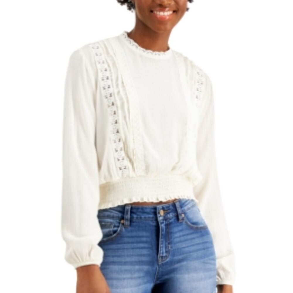 NWT Self Esteem Juniors' Lace-Trim Smocked-Waist Top XS beautiful